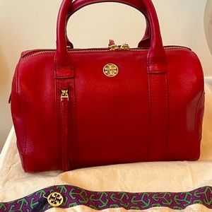 Rare red leather Tory Burch “Brody” Satchel Crossbody New
